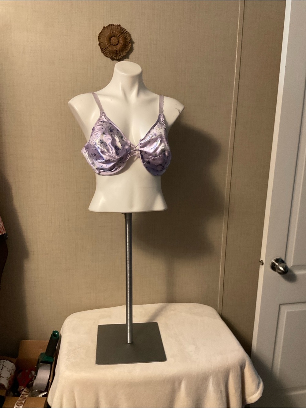 Lilac Satin Underwire Bra with Floral Accent